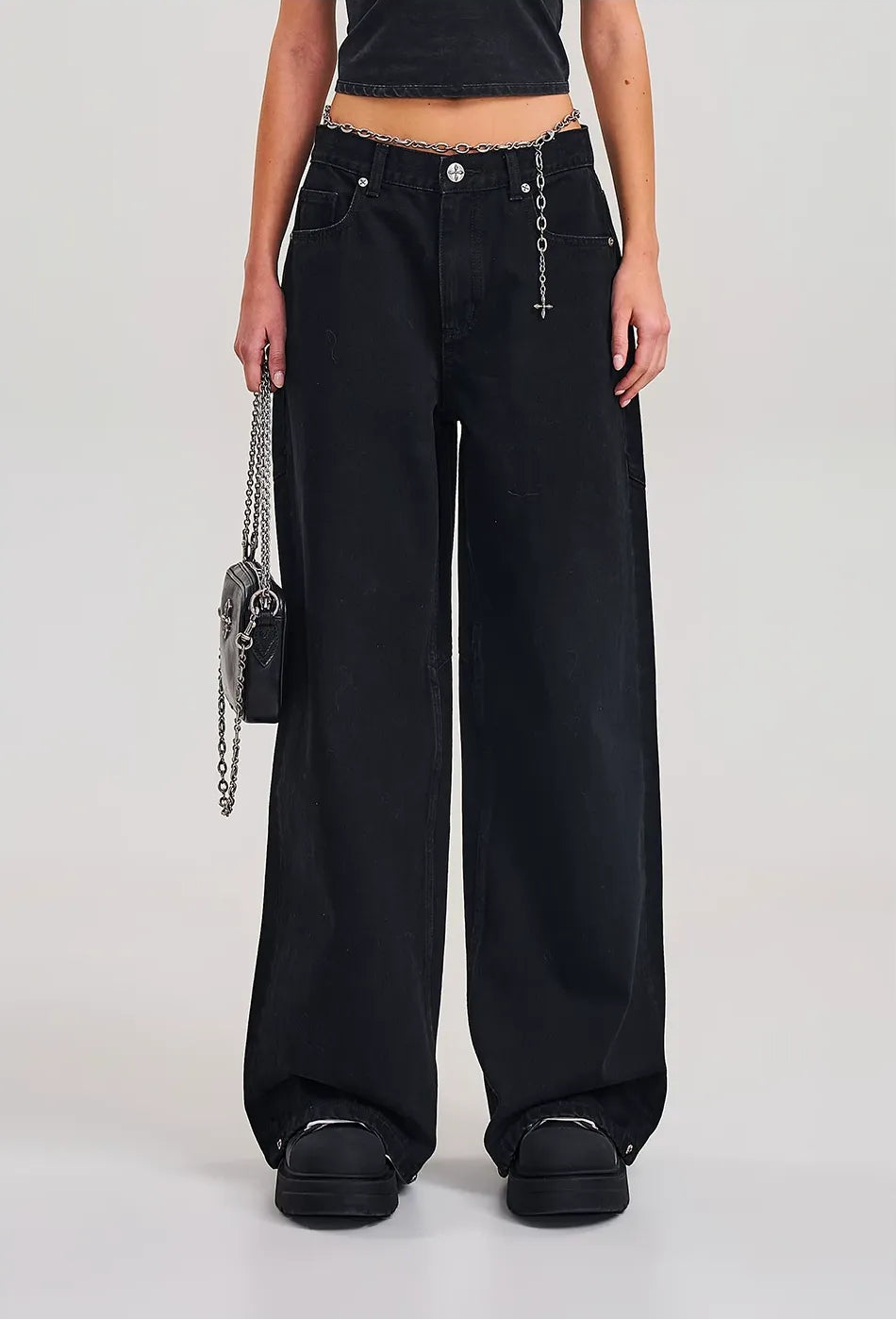 Classic Black and White Wide Leg Jeans