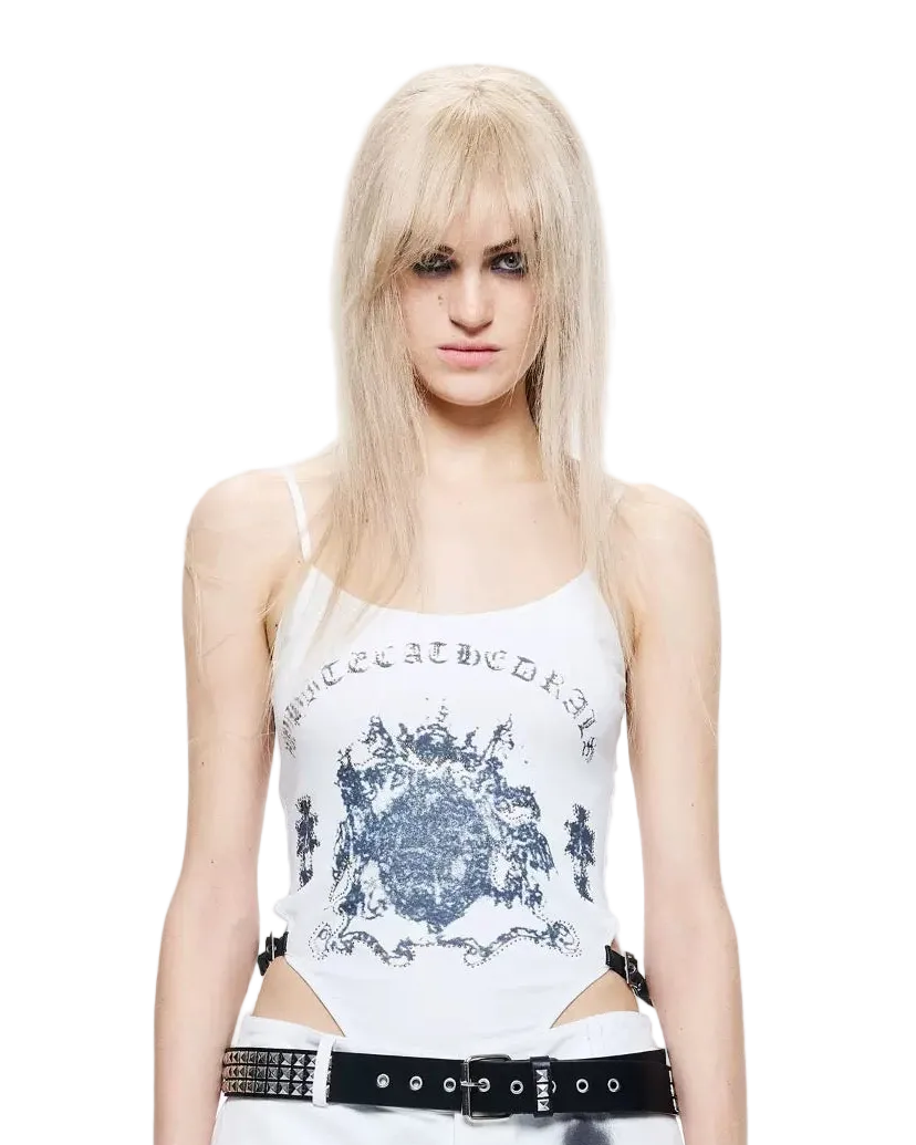 Gothic Print Waist-Exposed Vest