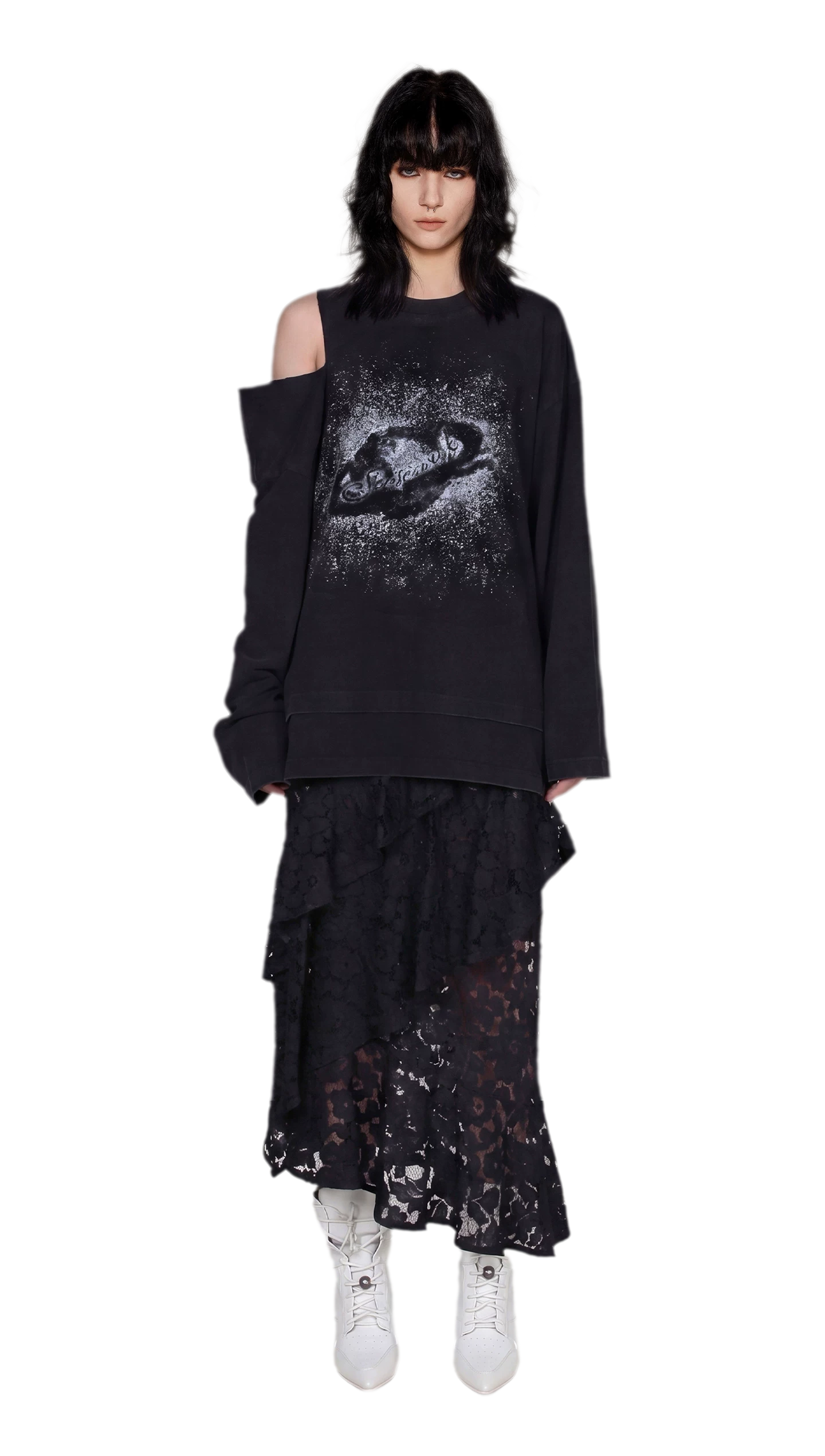 Wax-Dyed Cutout Graphic T-Shirt