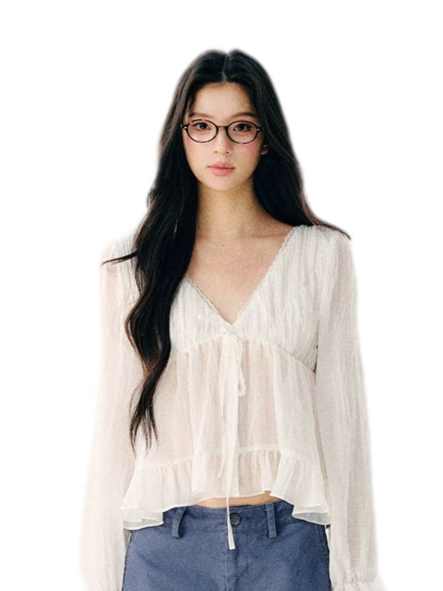 V-Neck Ruffle Chiffon Blouse