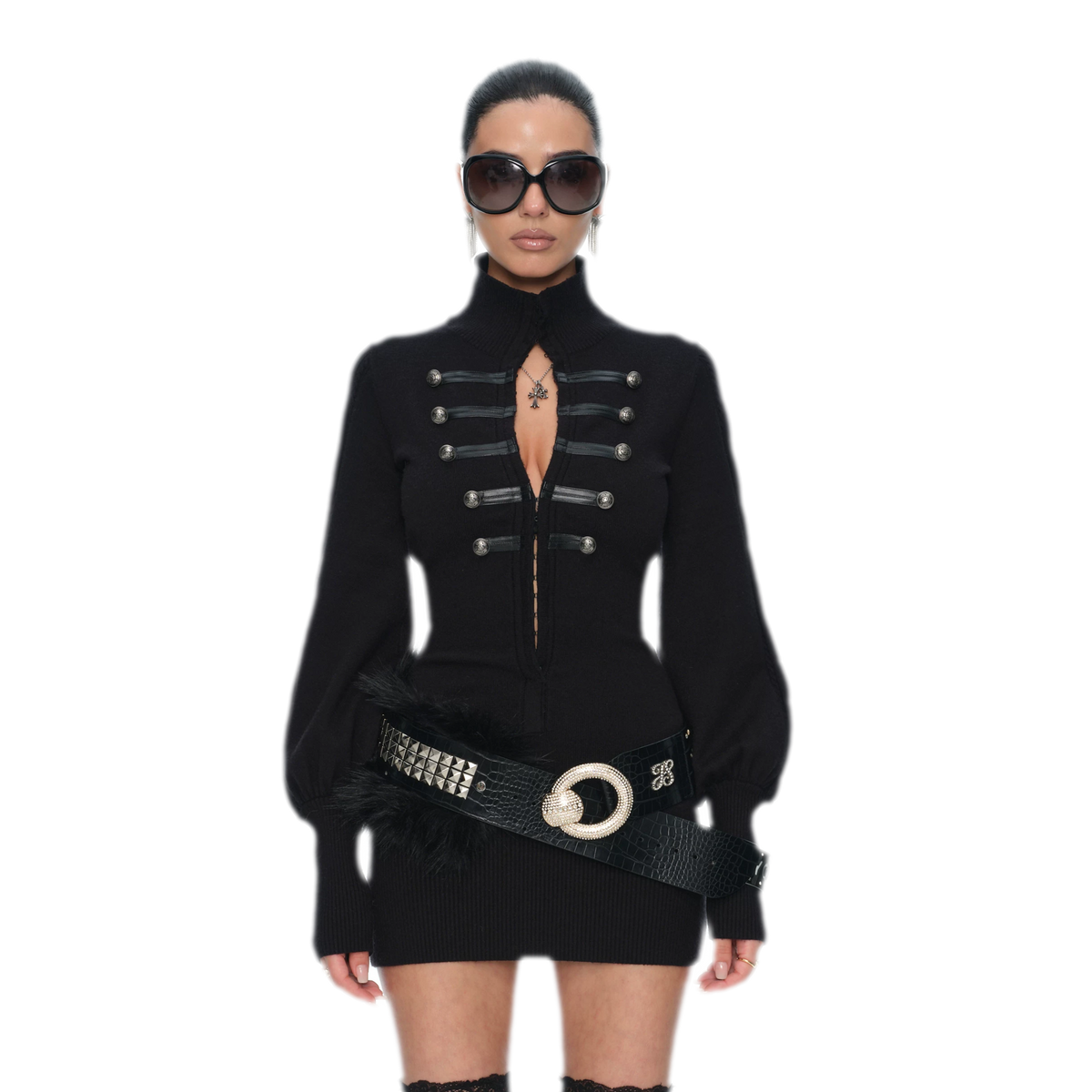 שמלת סריג צמודה בגזרת Bodycon עם כפתורי נפוליאון