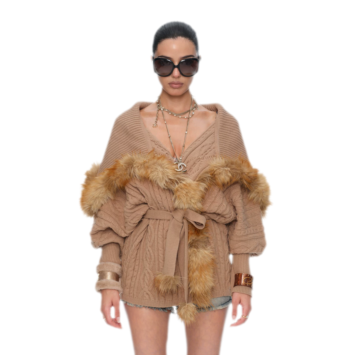 Cardigan chauve-souris en maille torsadée de mérinos