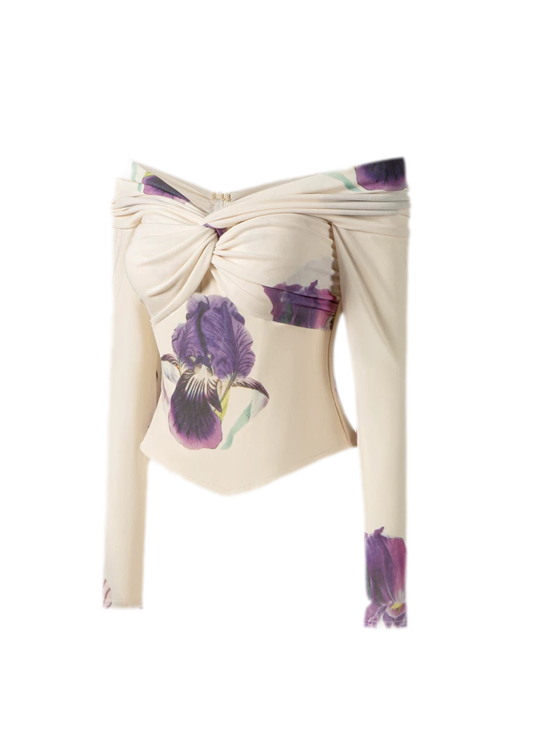 Hand-Painted Iris Corset Top