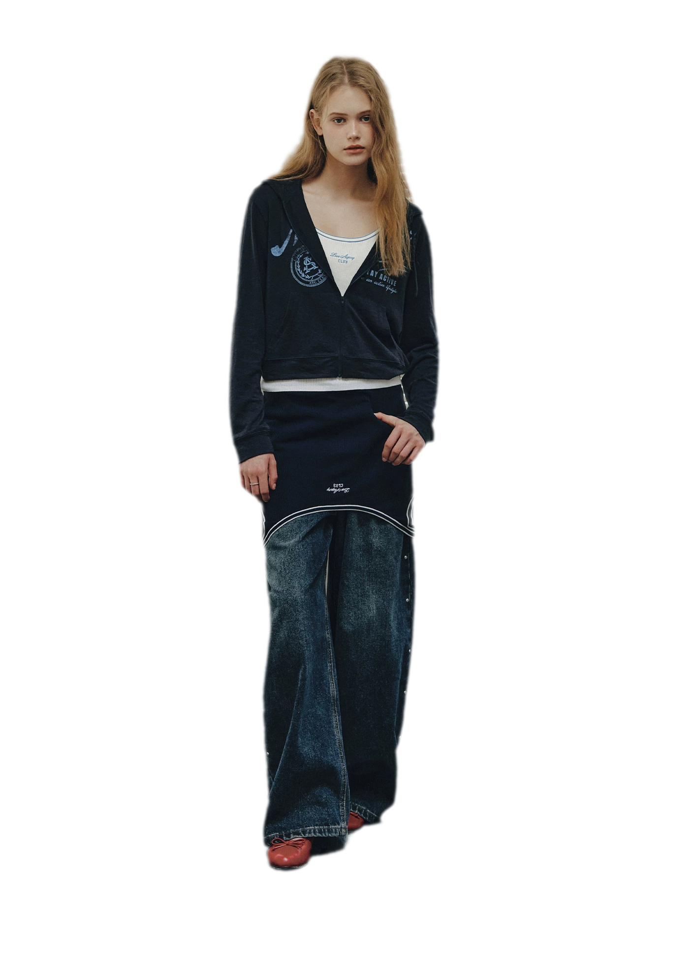 Washed Rivet Curved-Leg Jeans