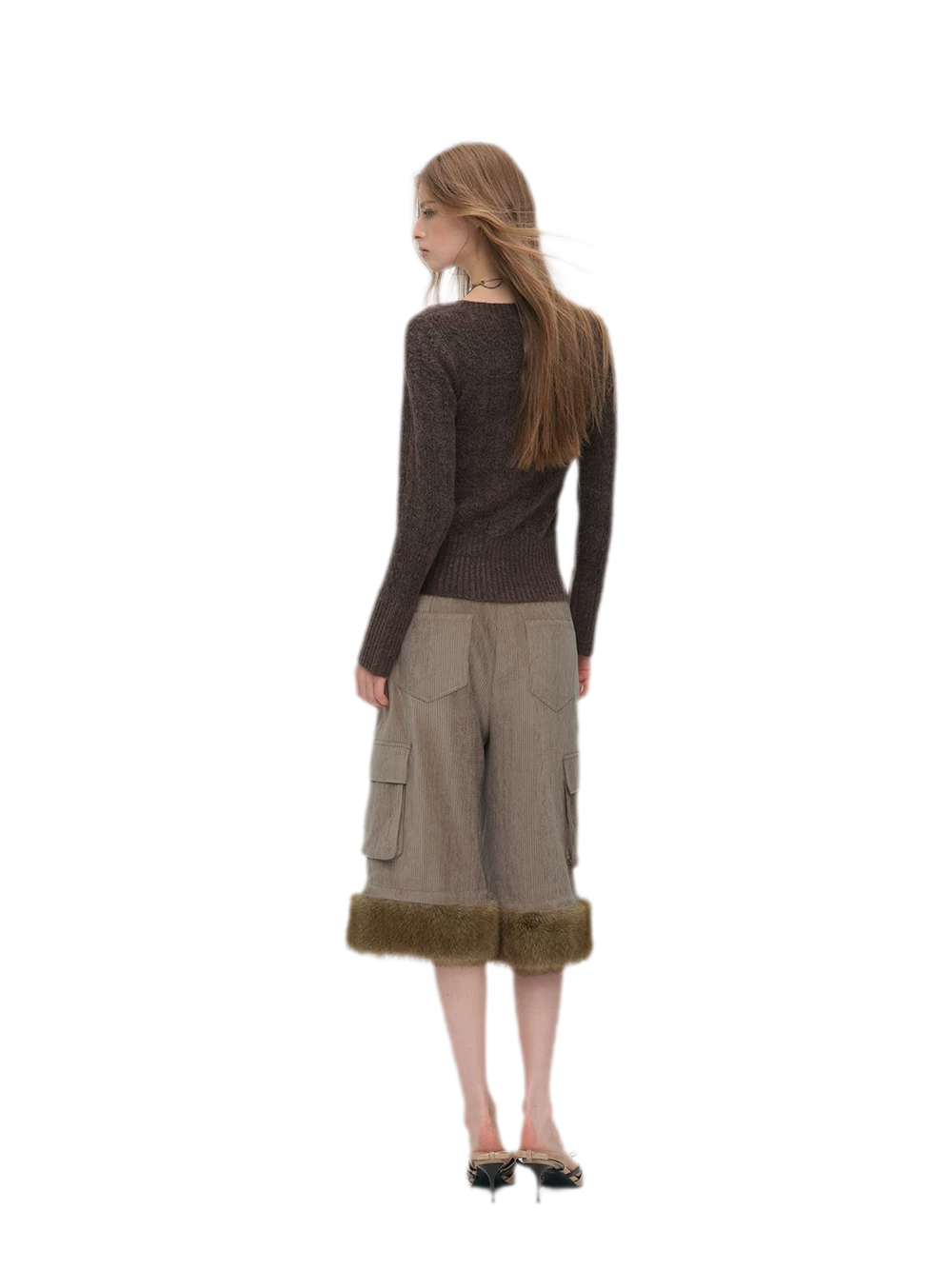 Brushed Cable-Knit Fitted Cardigan
