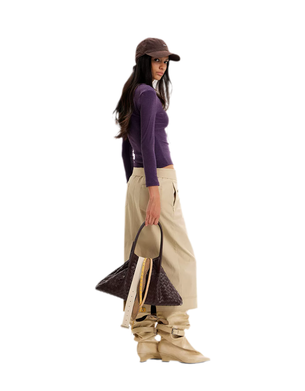 Structured High-Waisted Midi Skirt