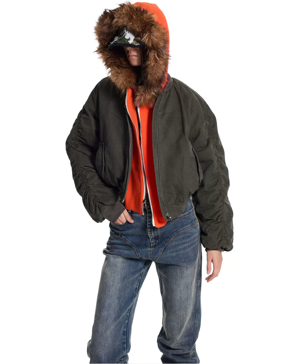 Washed Twill Hooded Flight Jacket