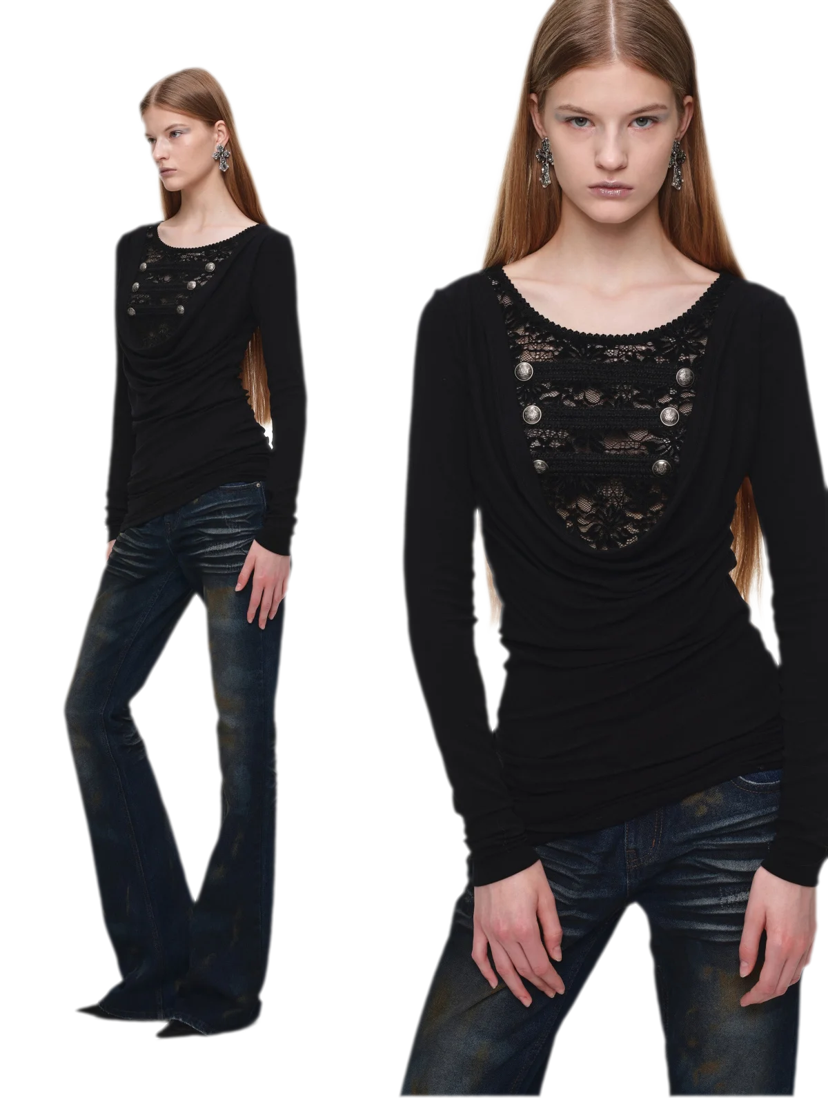 Velvet Lace Cowlneck Dress