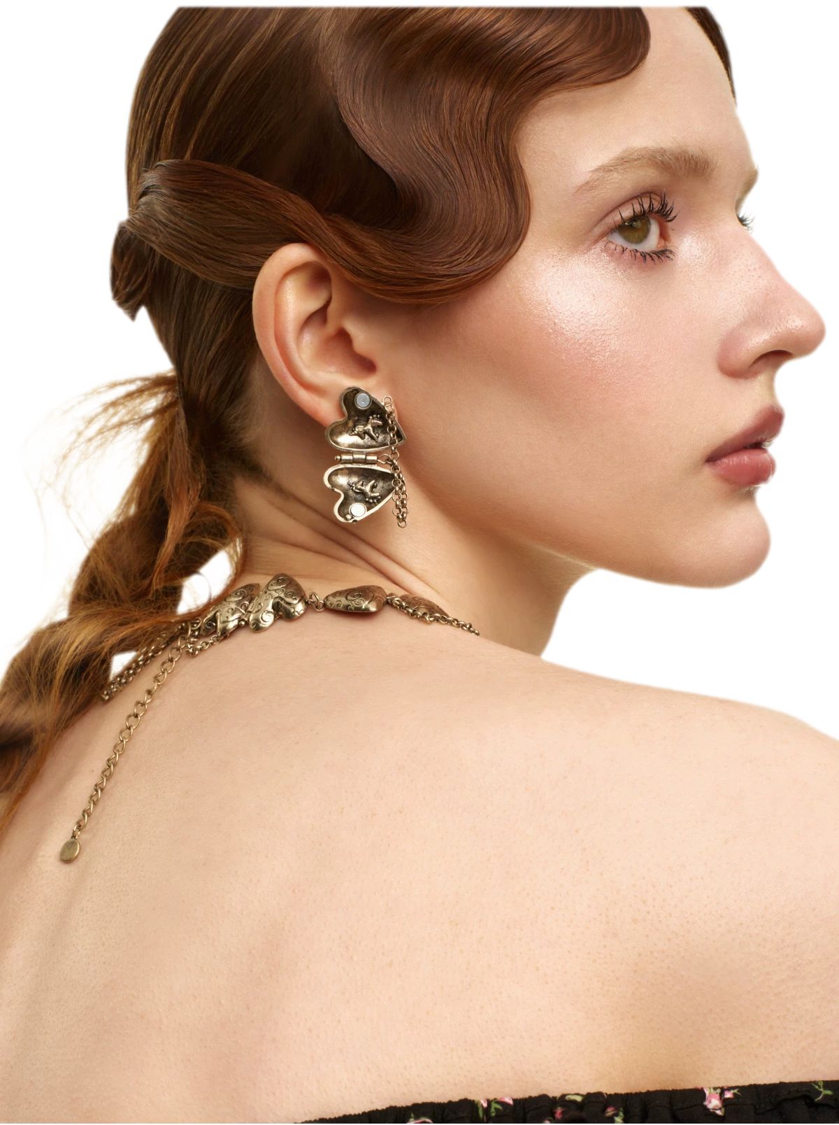 Vintage Textured Heart & Pony Tassel Earrings