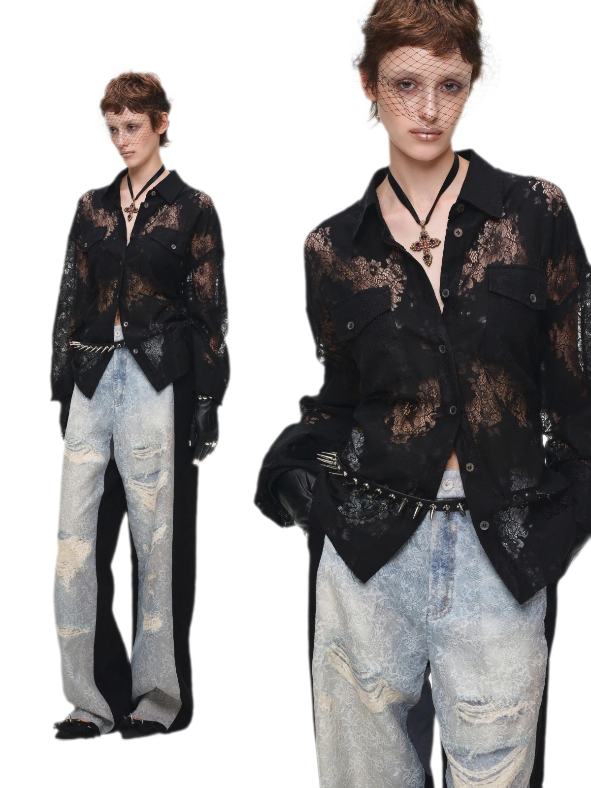 Washed Lace Straight Pants
