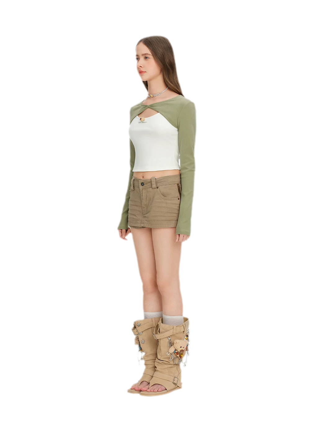 Knit Lace-Up Two-Piece Tee