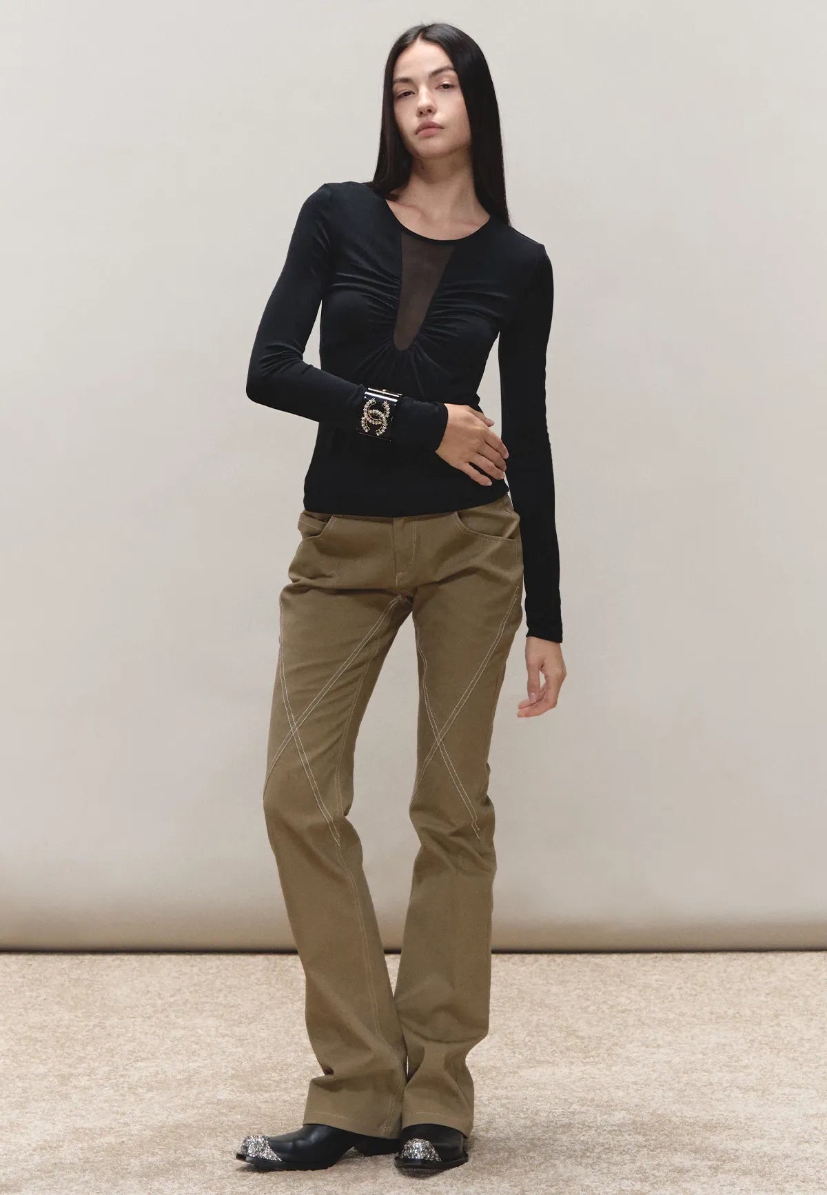 Vintage Distressed Khaki Slim Fit Casual Pants