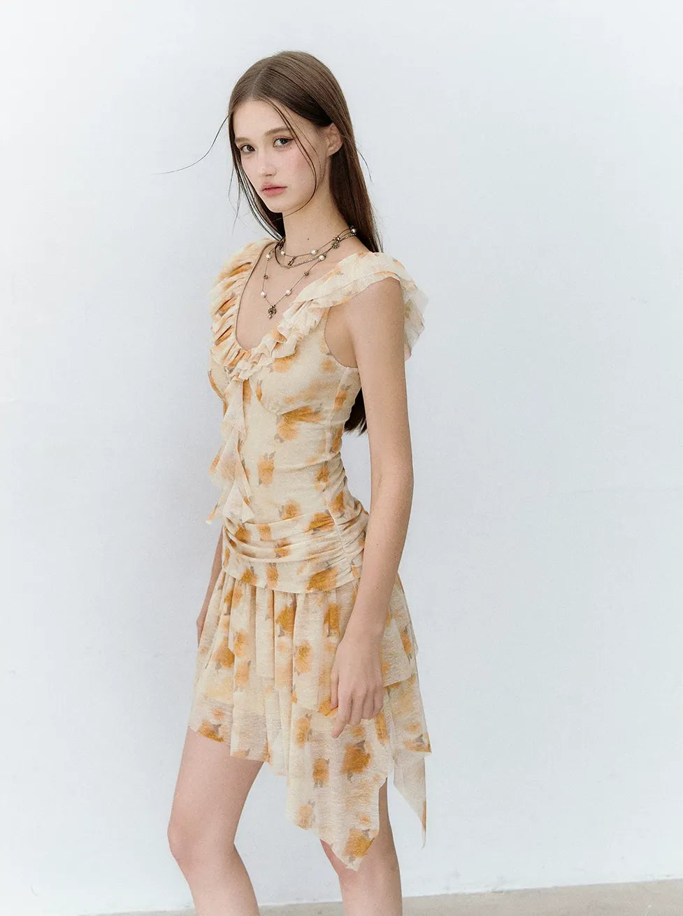Shadow French Vintage Floral Ruffle Dress
