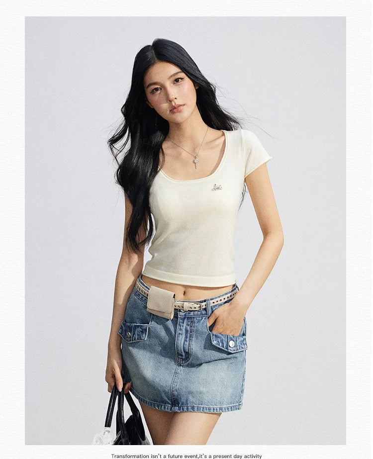 Candy Color U-Neck Short Sleeve T-Shirt