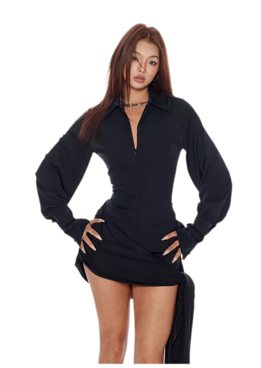 Draped Zipper Shirt Dress