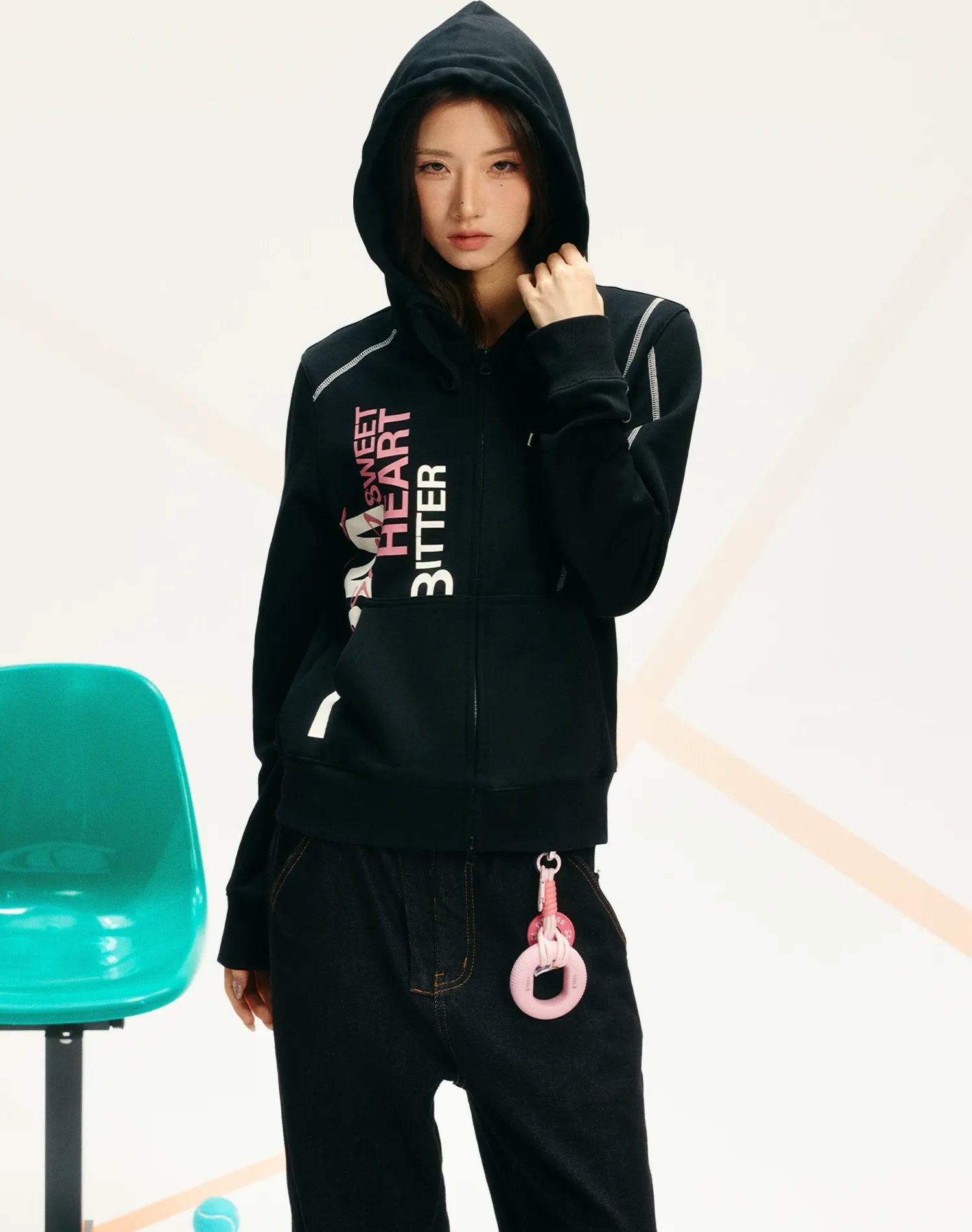 Contrast Stitch Fitted Hooded Sweatshirt