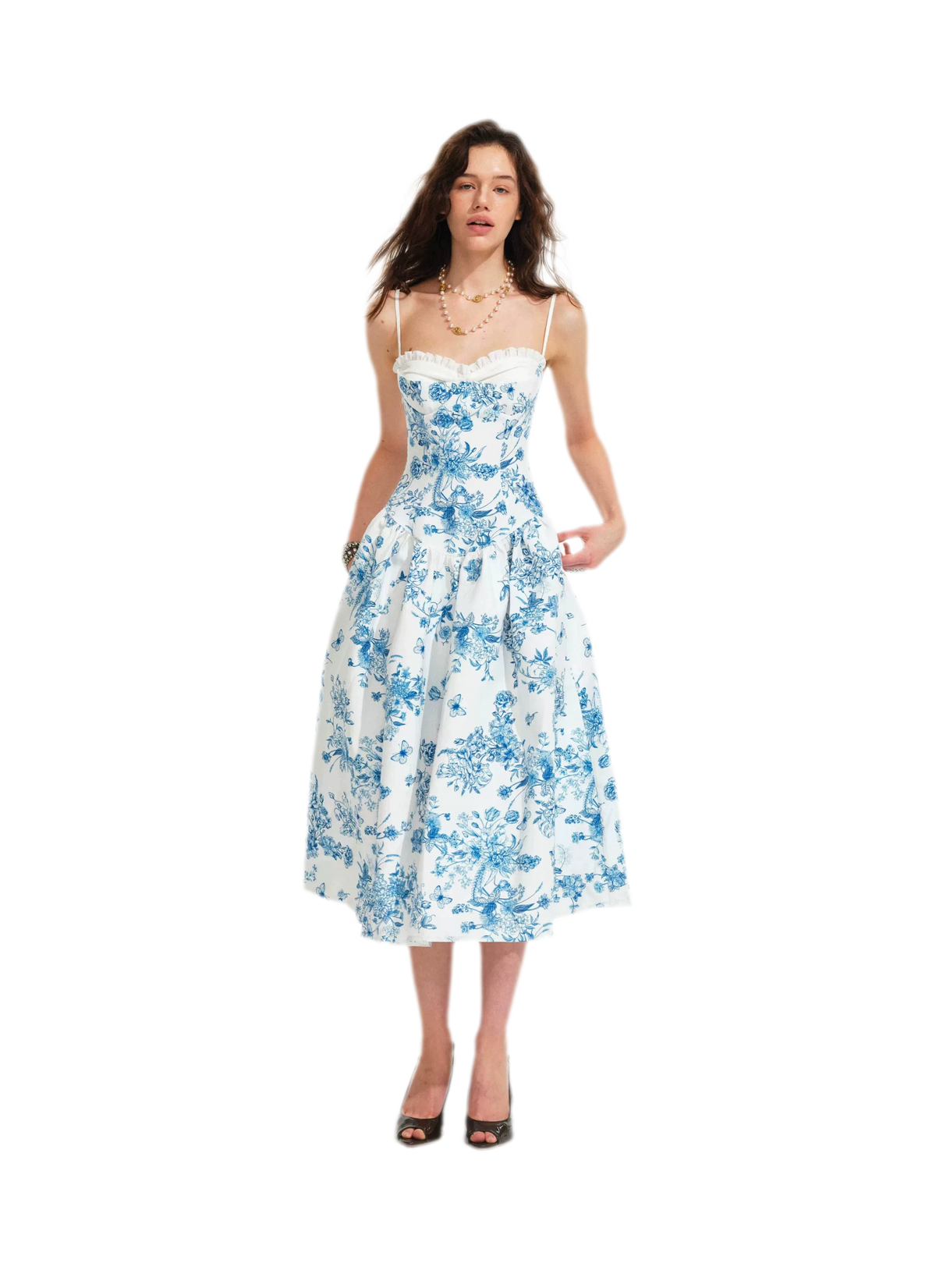 Hand-Drawn Floral Midi Dress