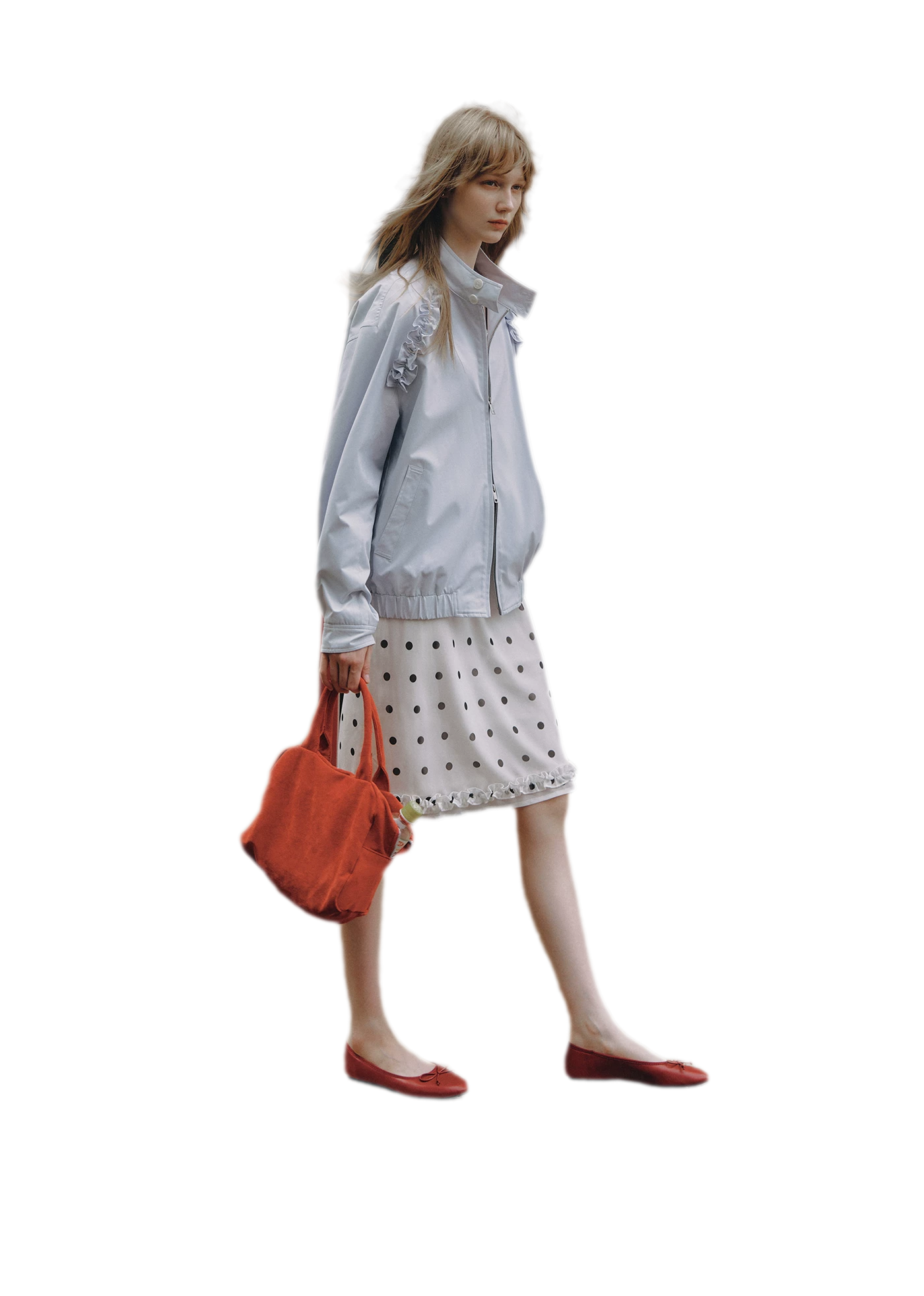 Ruffled Stand Collar Harrington Jacket