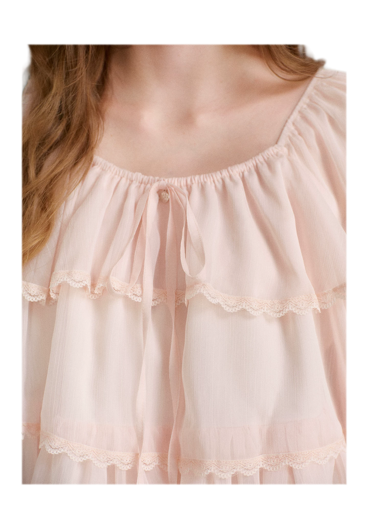 Chiffon Ruffle Lantern Sleeve Blouse