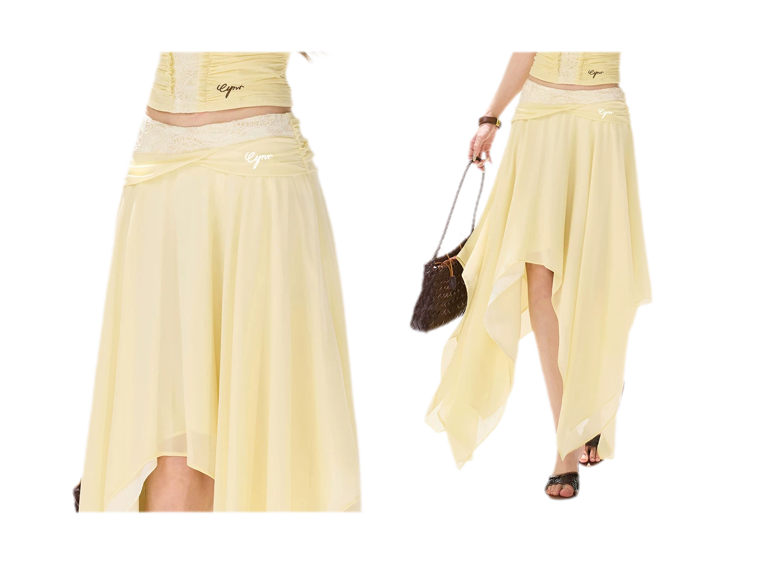 Lace Panel Irregular Skirt