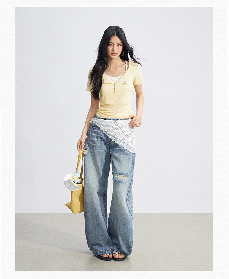 Two-Tone Layered Look Slim Fit T-Shirt