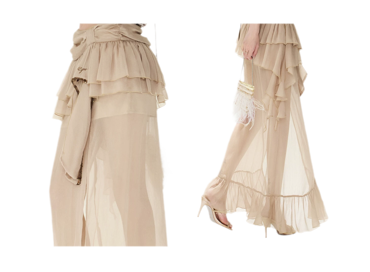 CYNR Sheer Ruffle High-Slit Skirt – view 8
