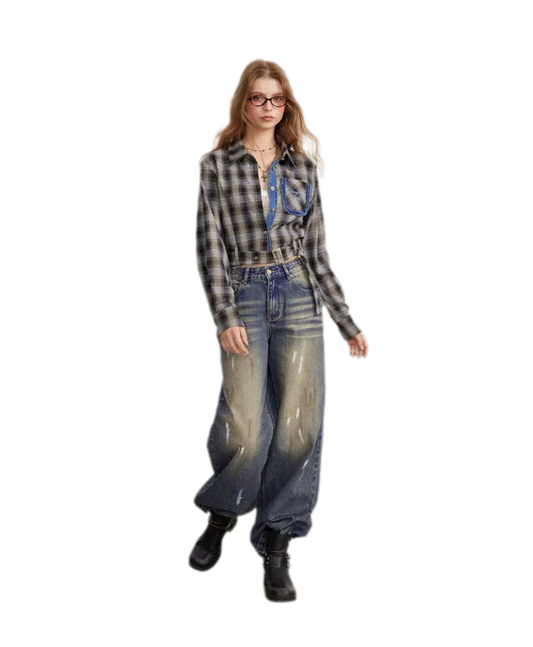 Fringe Plaid Cropped Shirt Jacket