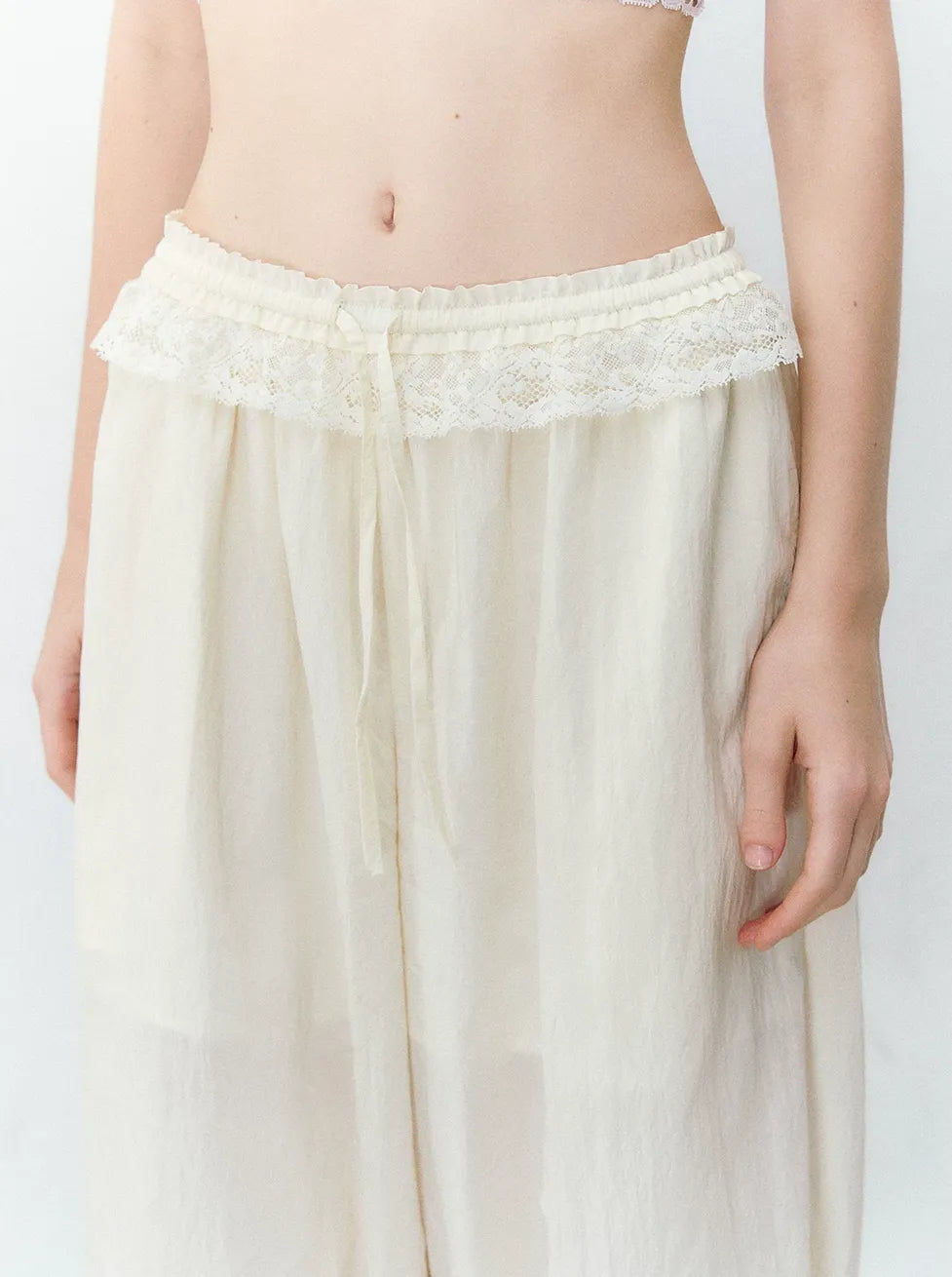 Relaxed Fit Tencel Lace Patchwork Wide Leg Pants