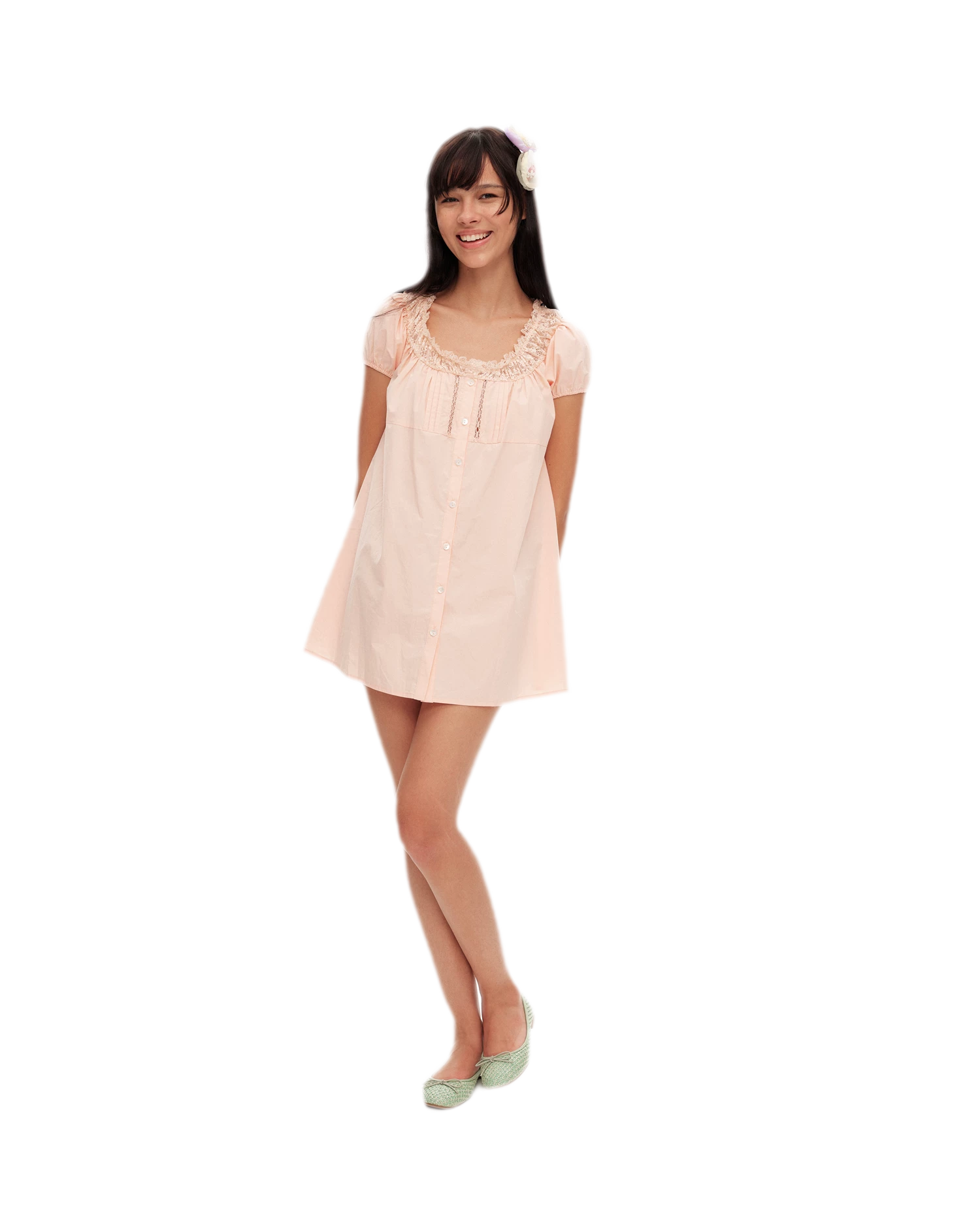 Lace Trim Puff Sleeve Dress