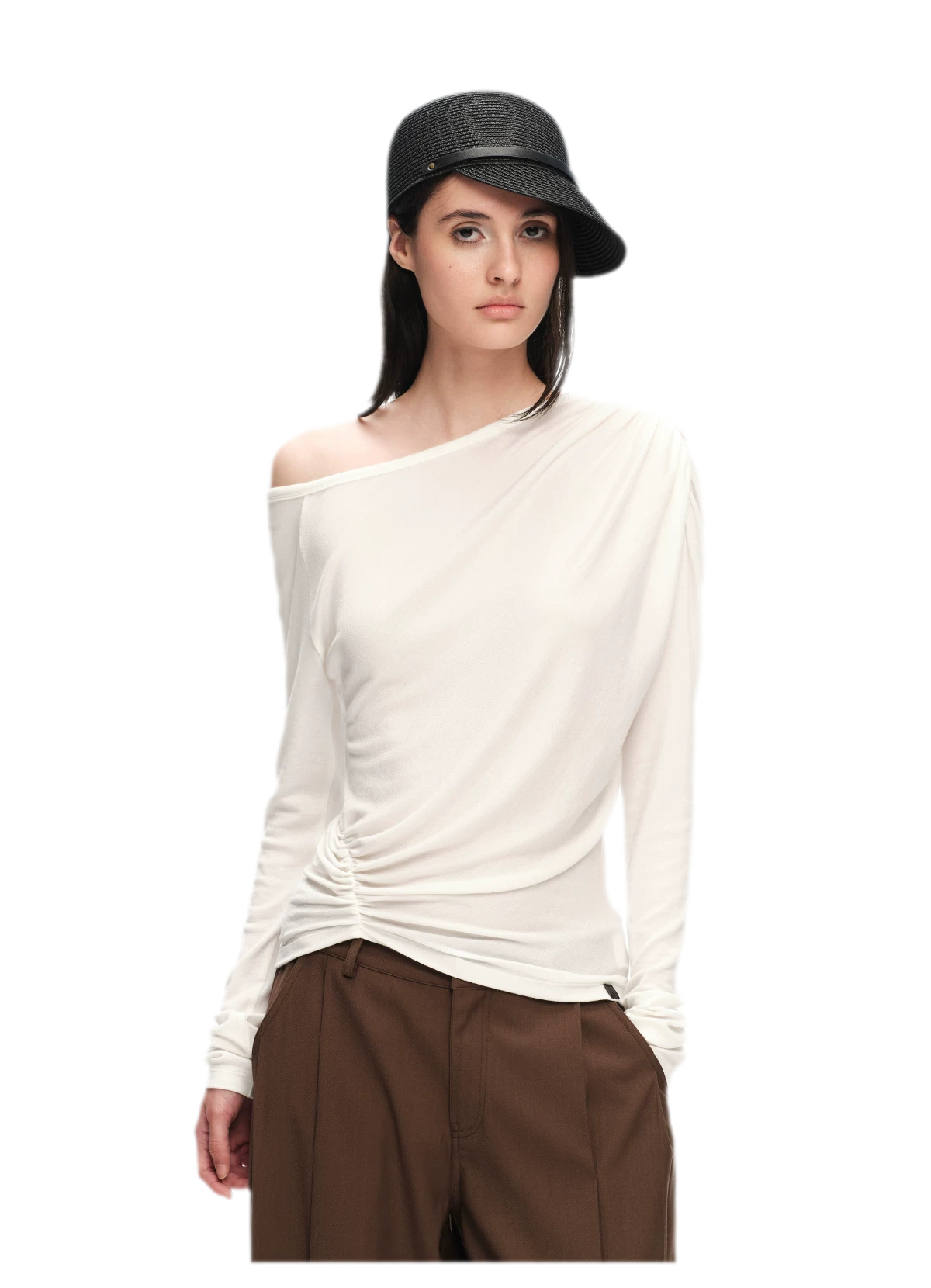 Wool Lyocell Ruched Shoulder Top