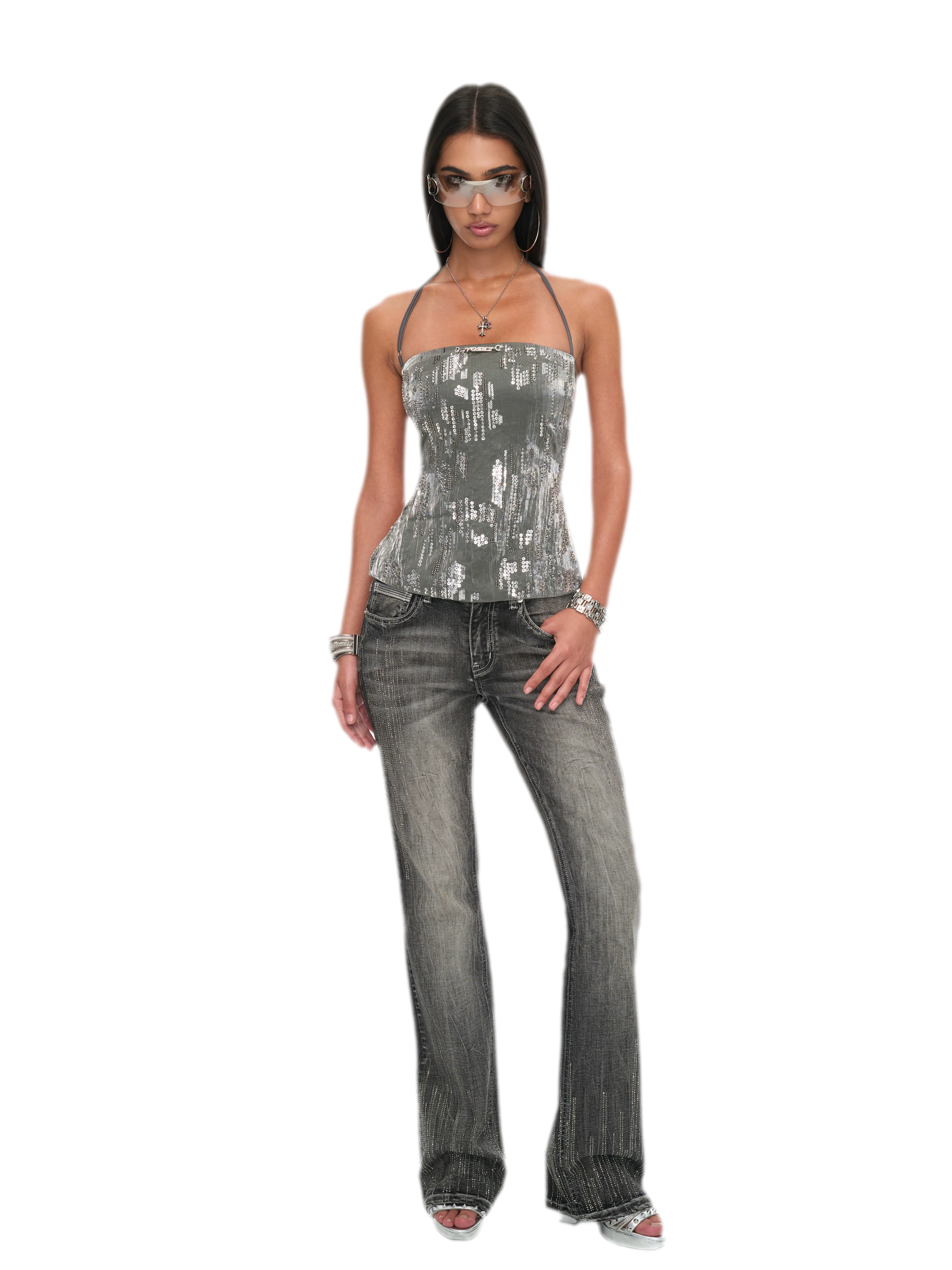 Sequin Cutout Halter Top