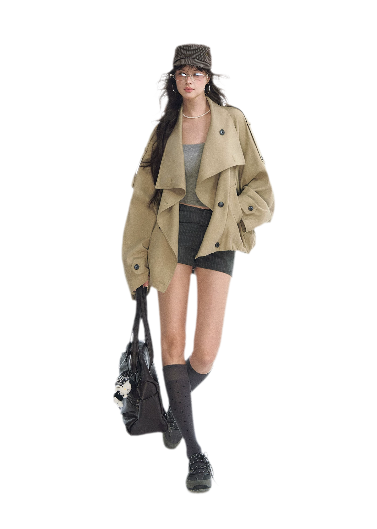 Relaxed Double-Breasted Short Trench