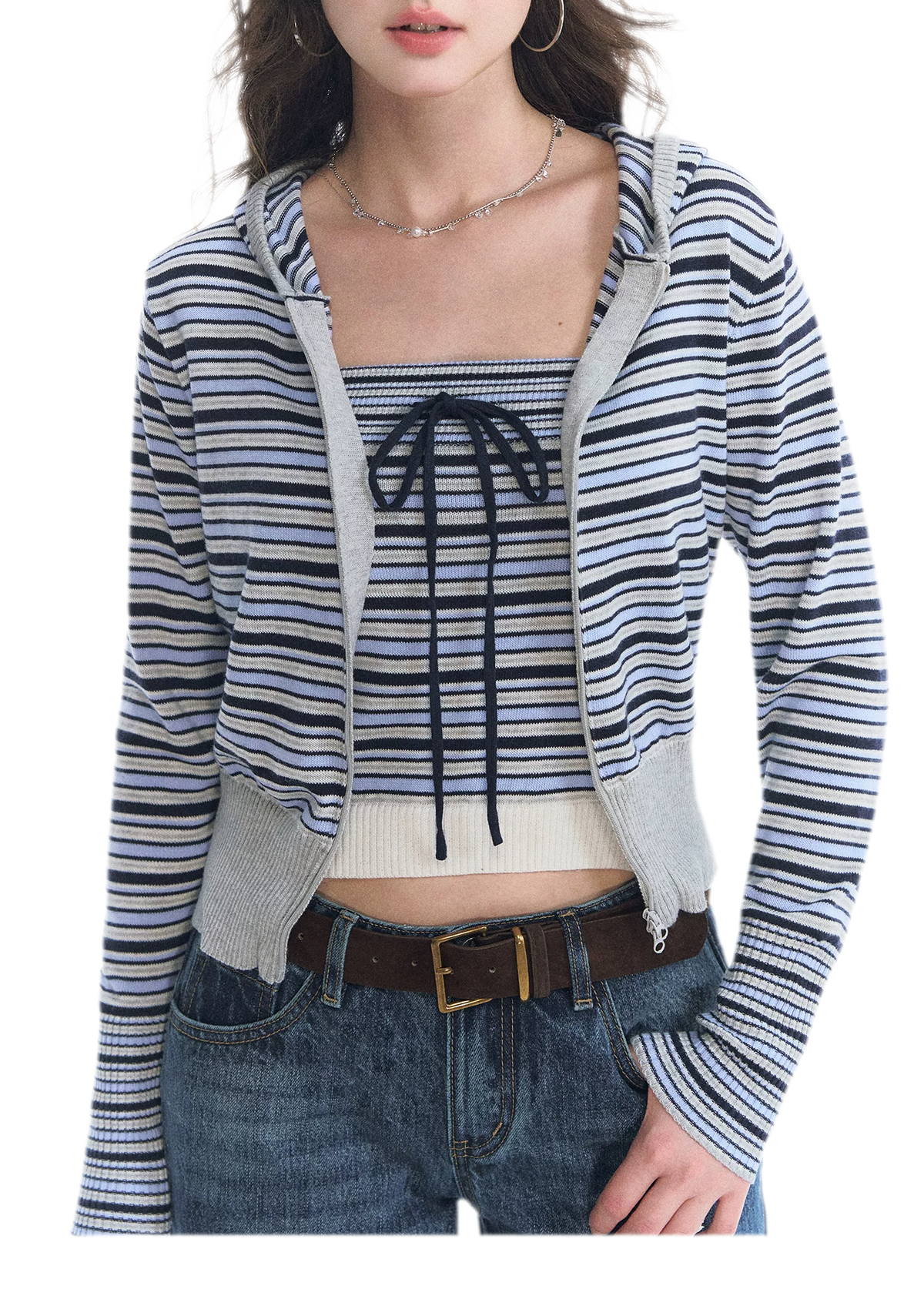 Ensemble en maille rayé à capuche