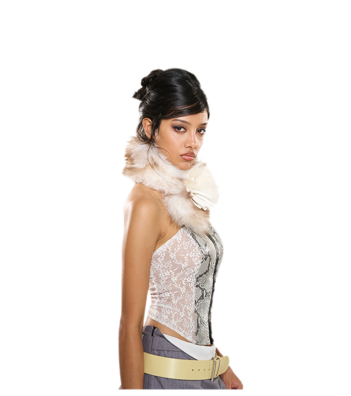 Snakeskin Lace Boned Bustier Top