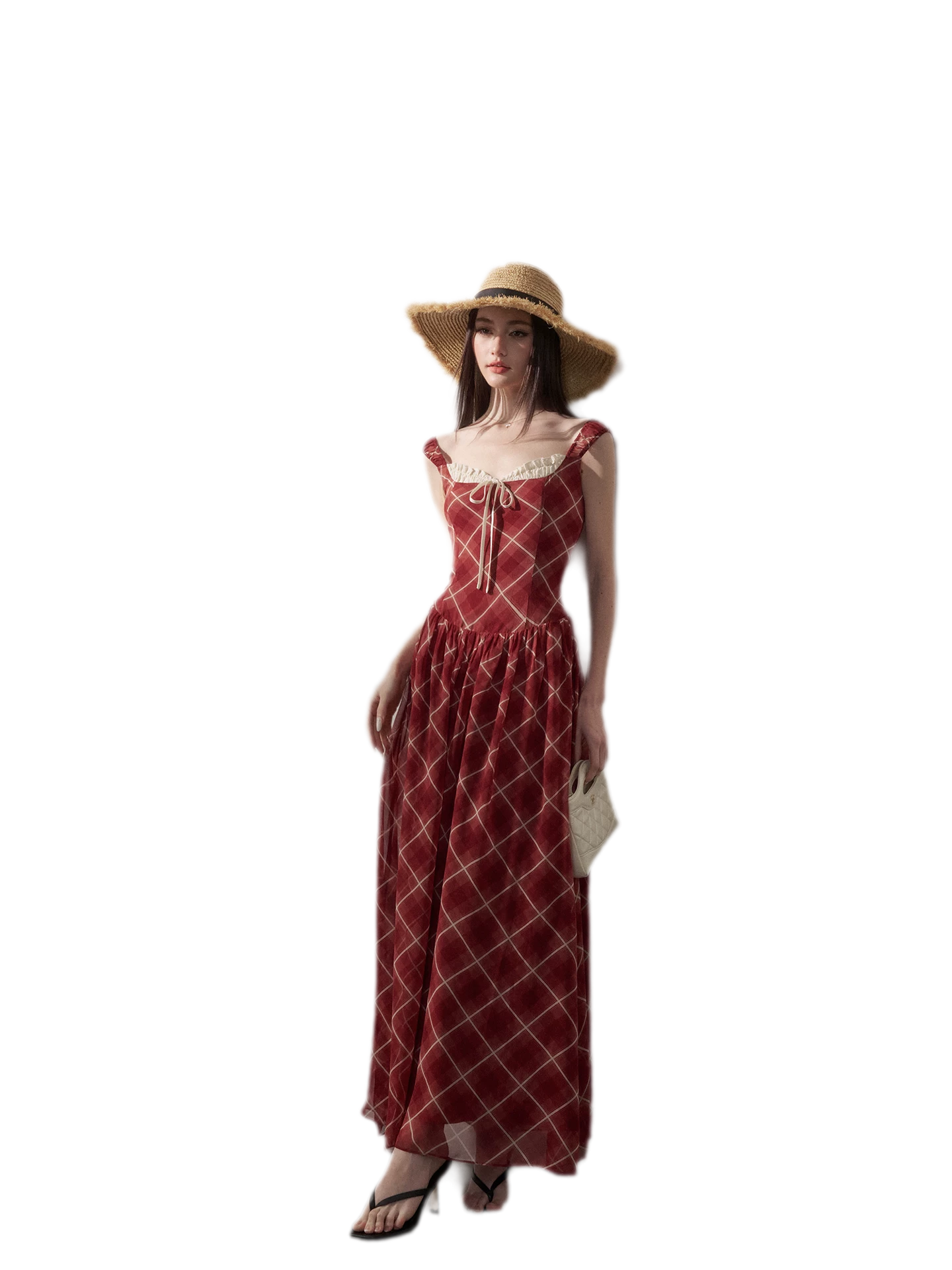 Plaid Chiffon Maxi Dress