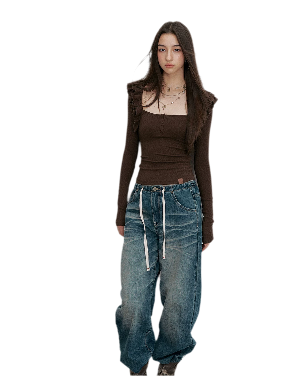 Ribbed Ruffle Square Neck Top