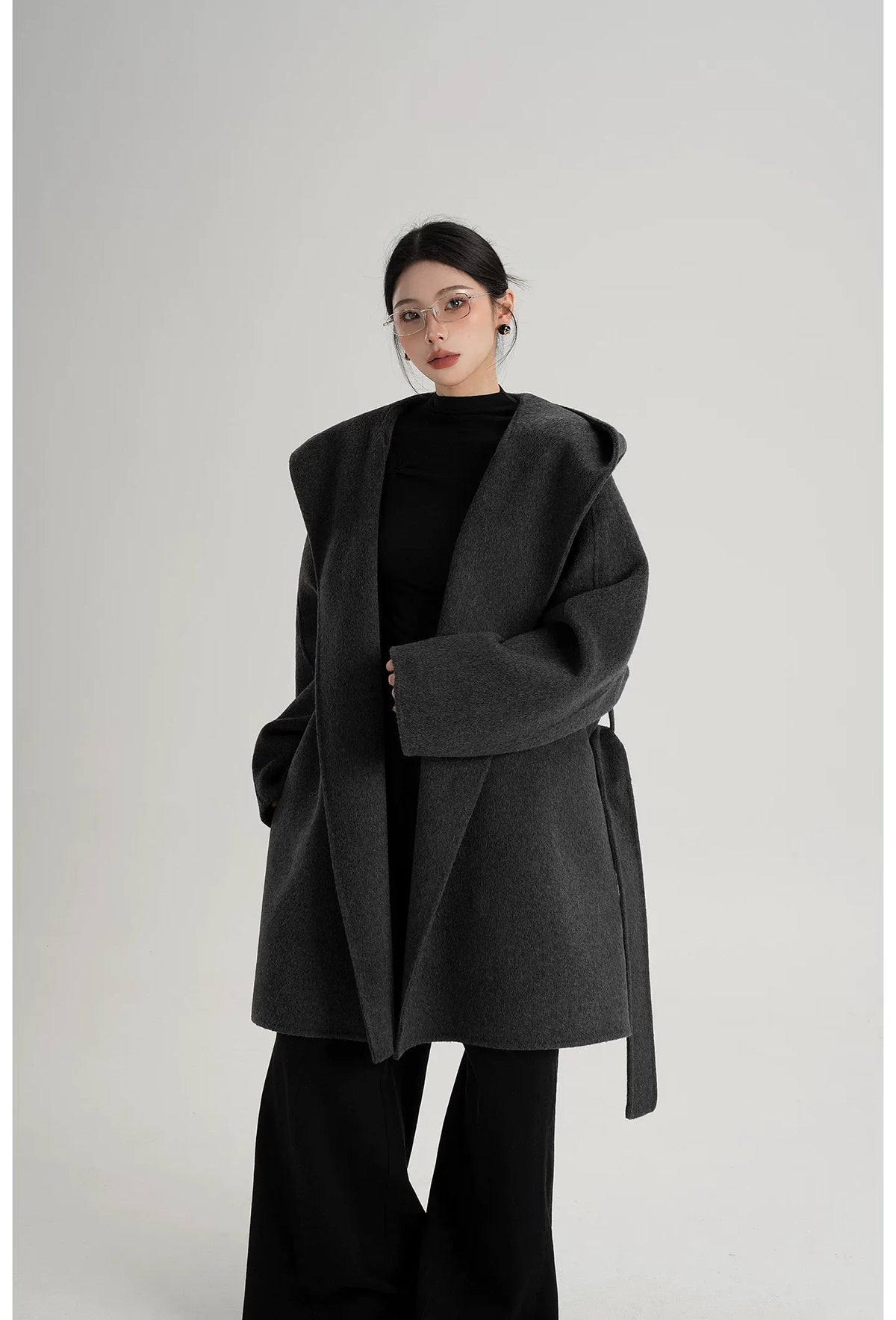Hand-Sewn Oversized Hooded Wool Coat