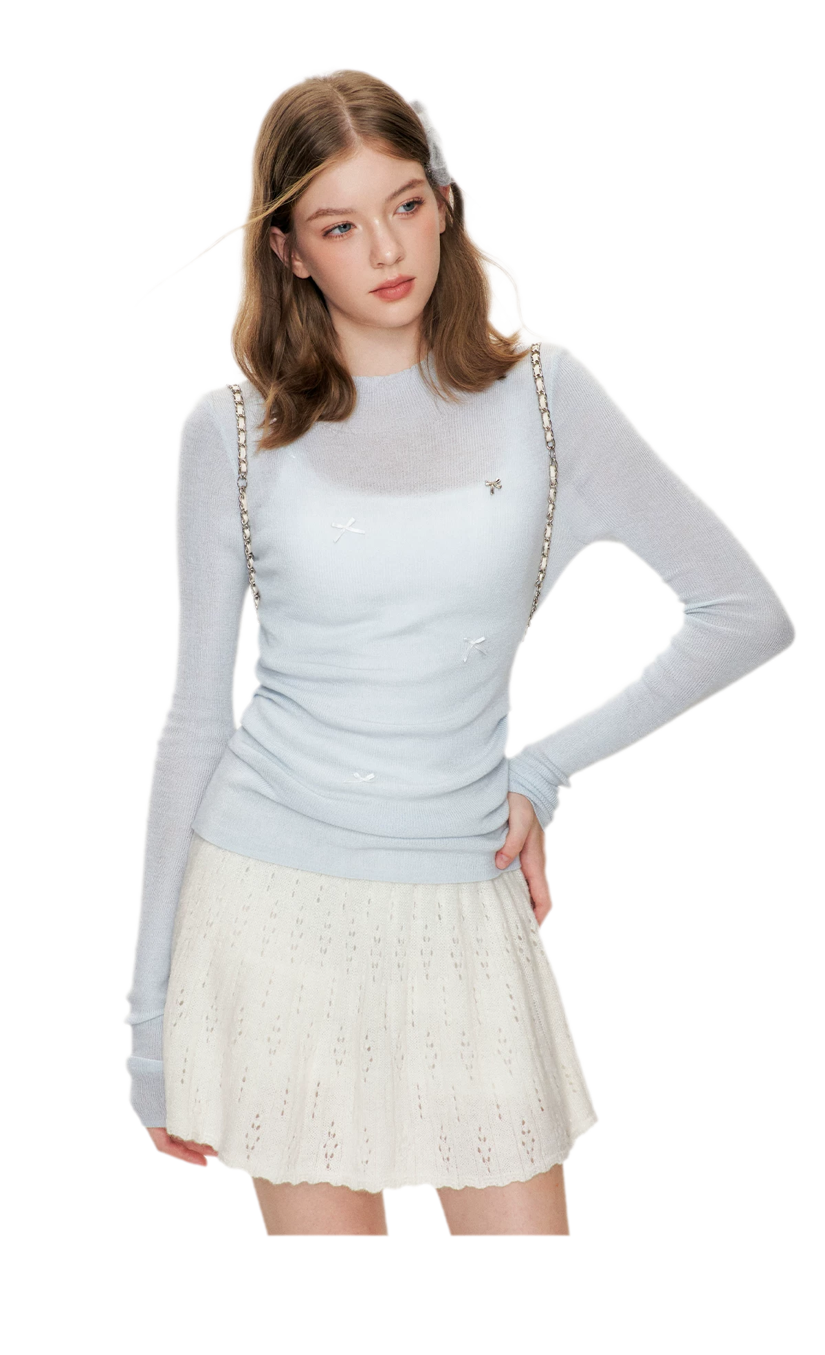 Fine Wool Ruched Bow Top