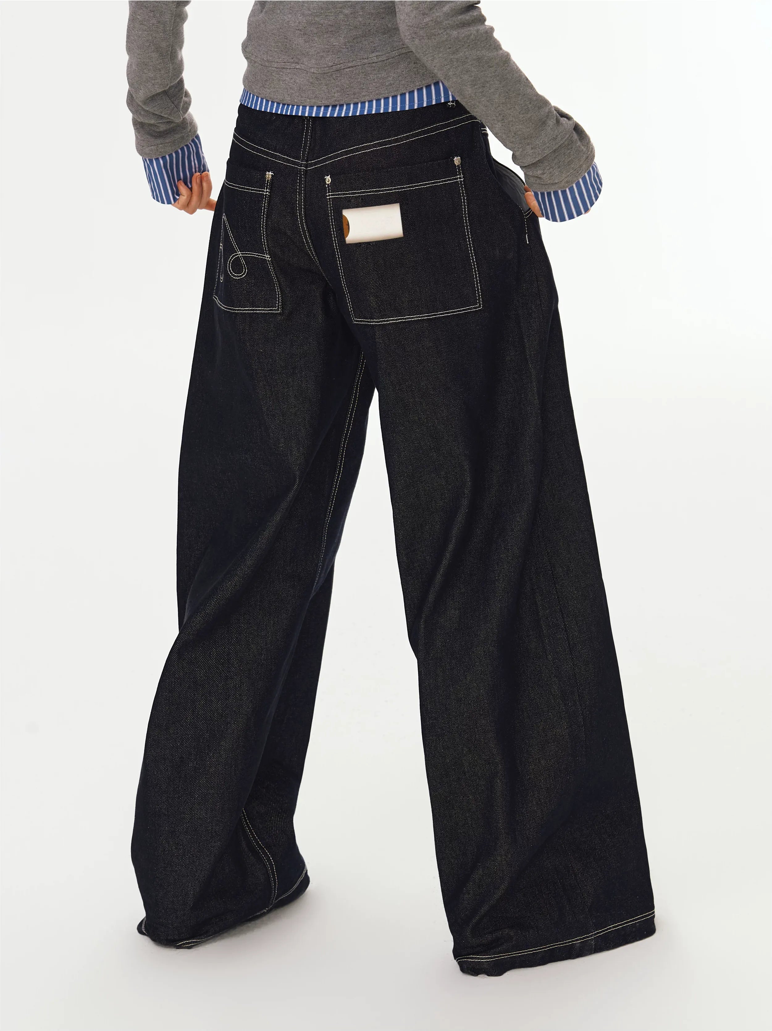 Wide-Leg Raw Denim Pants