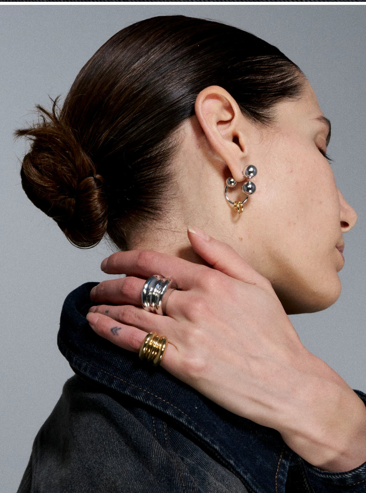 Reconstructed Series Gold and Silver Ball Earrings