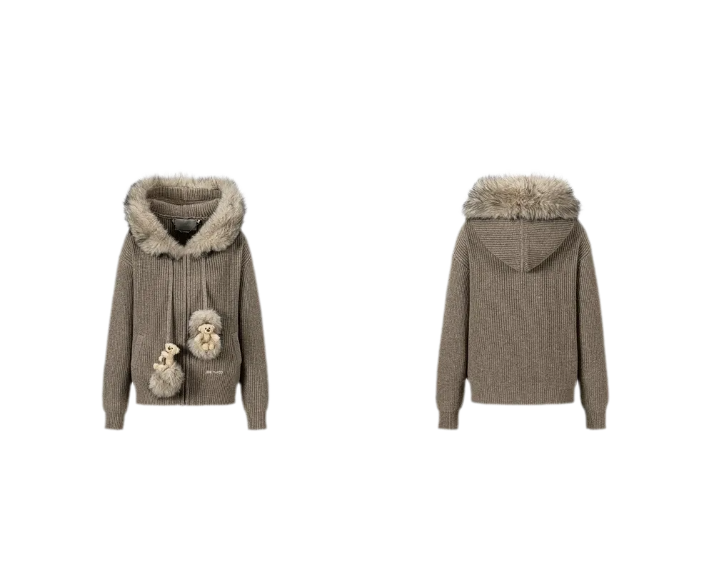 Pom-Pom Hooded Knit Sweater