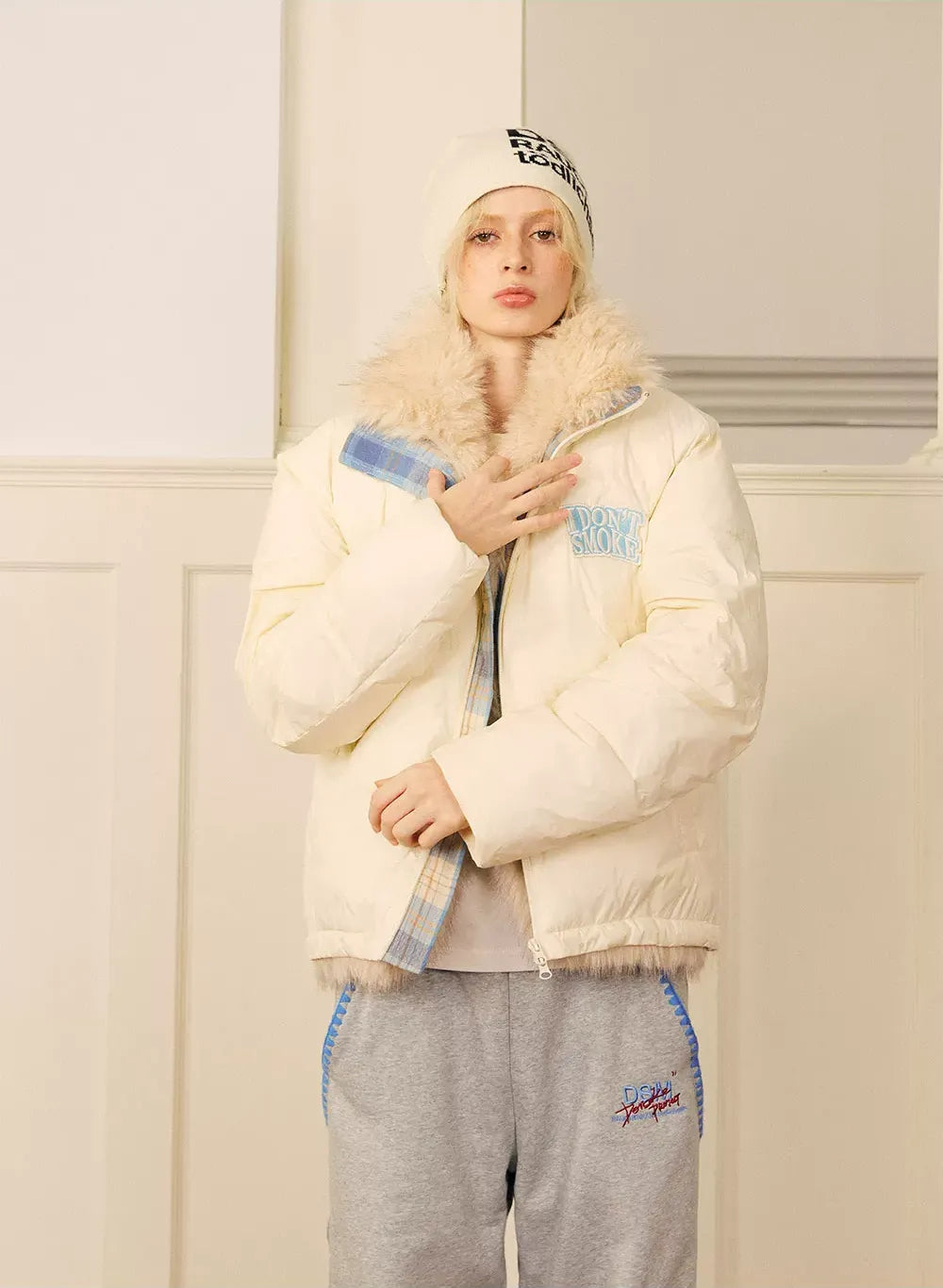Plush Collar Quilted Winter Jacket