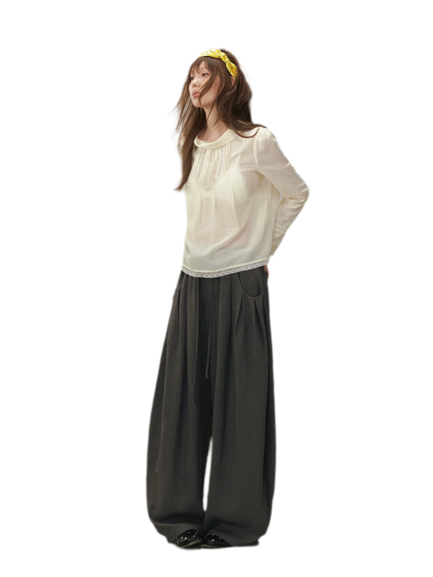 Pintuck Lace Cuff Blouse