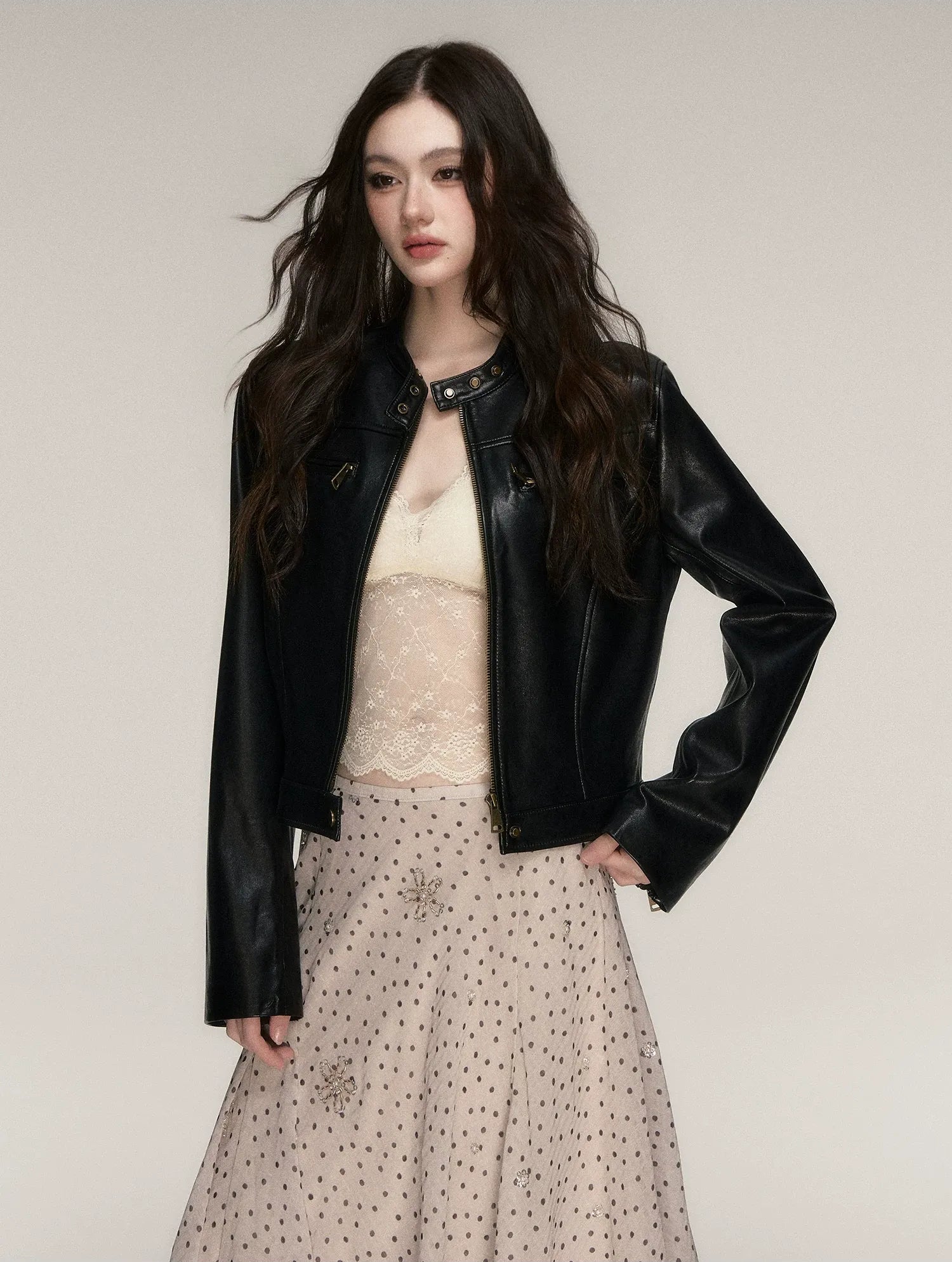 Vintage Stand-Collar Leather Jacket