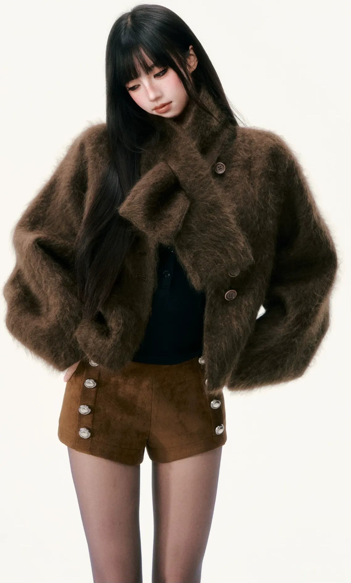 Chaqueta de lana cepillada con cuello de bufanda