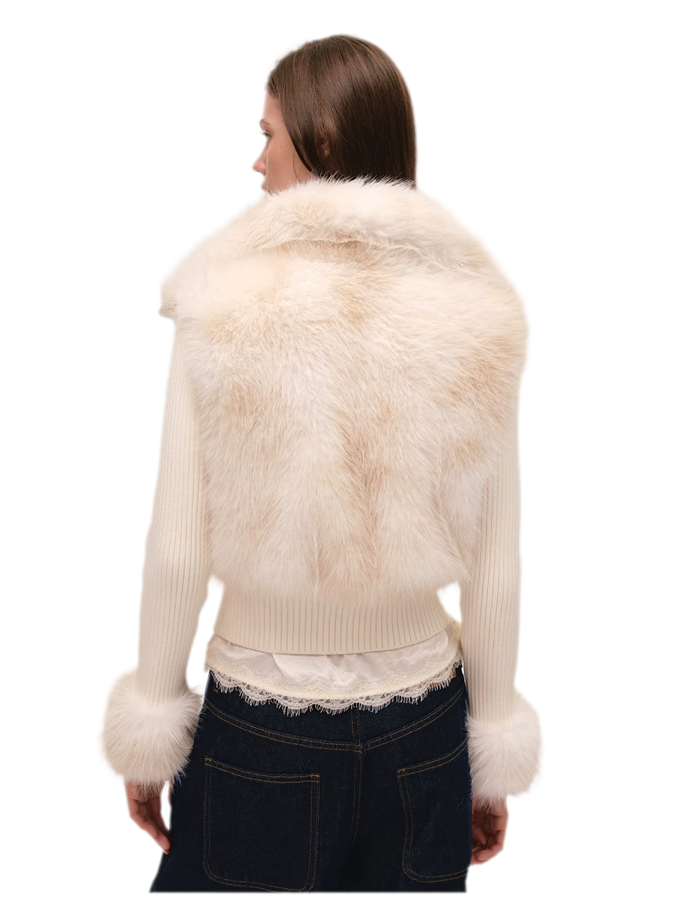 Taillierte Jacke mit Kunstpelz und Stehkragen