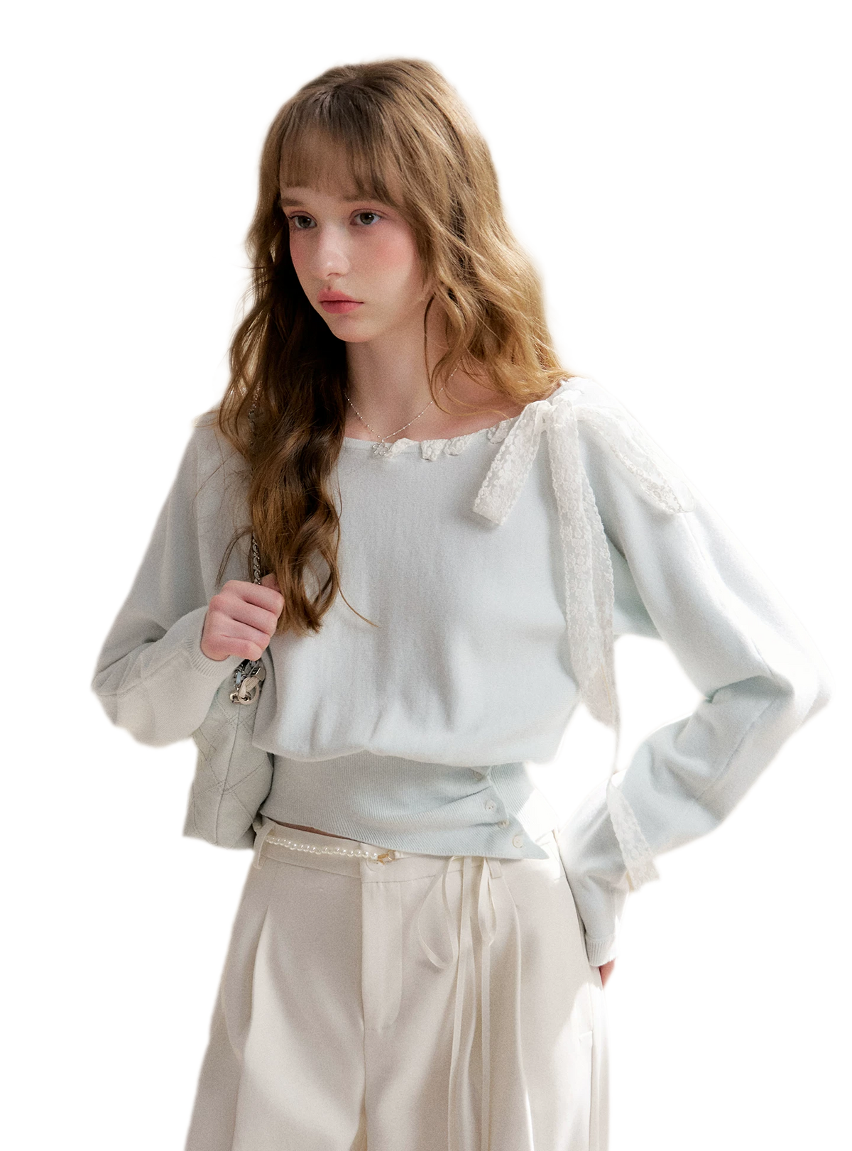 Lace Strap Shoulder Knit Top