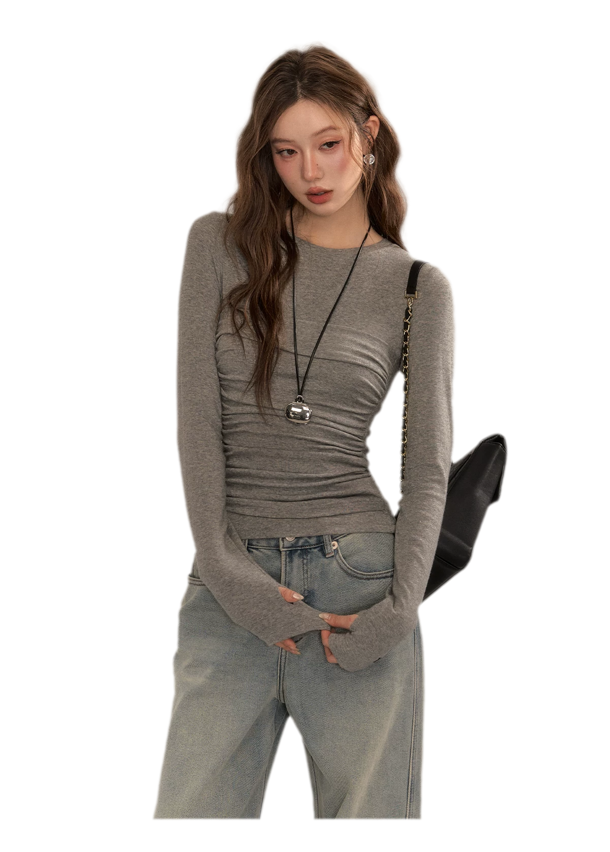 Ruched Sheer Long Sleeve Top