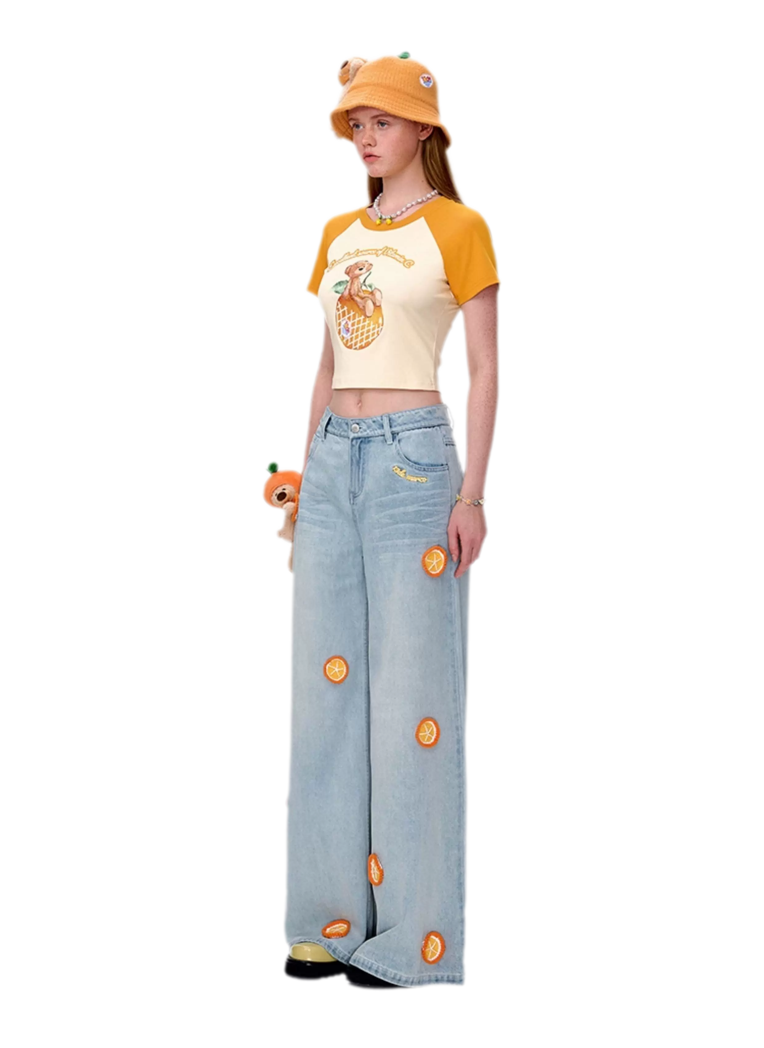 Fruit Embroidered Wide-Leg Pants