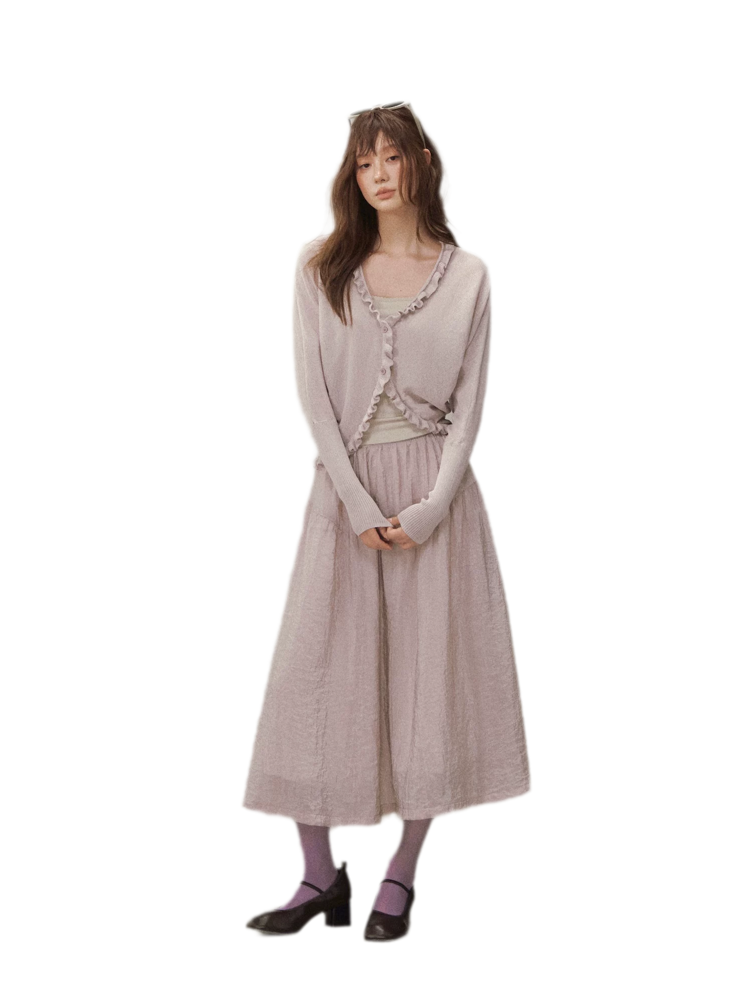 Ruffle Trim Knit Cardigan